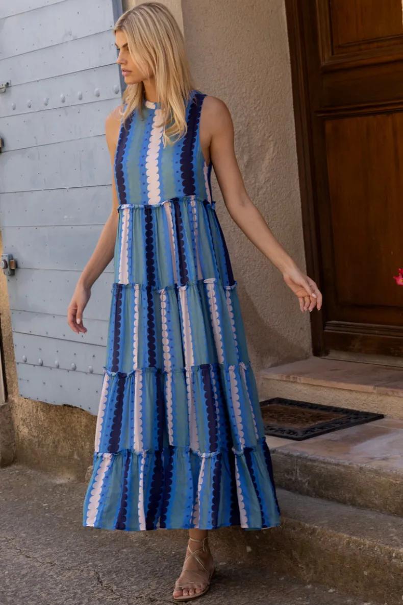 Ruffle Tiered Maxi- Meko Blue