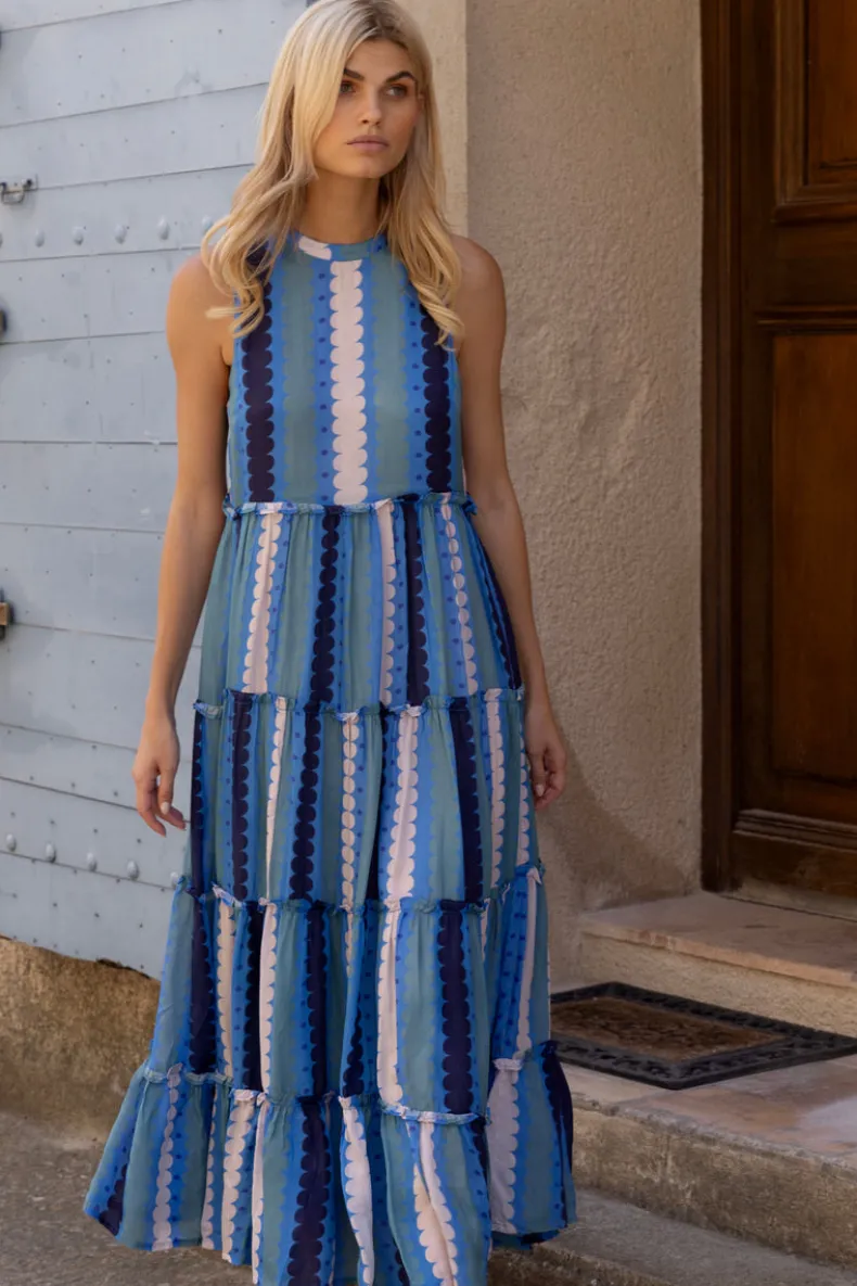 Ruffle Tiered Maxi- Meko Blue