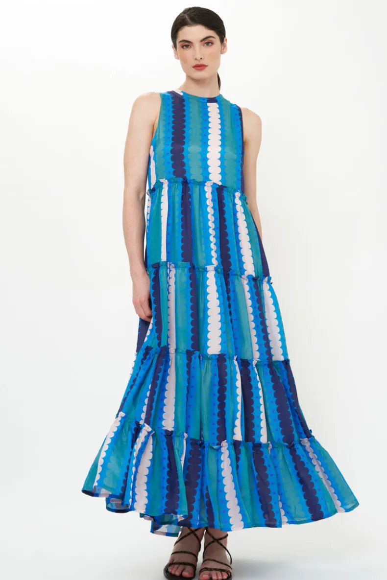 Ruffle Tiered Maxi- Meko Blue