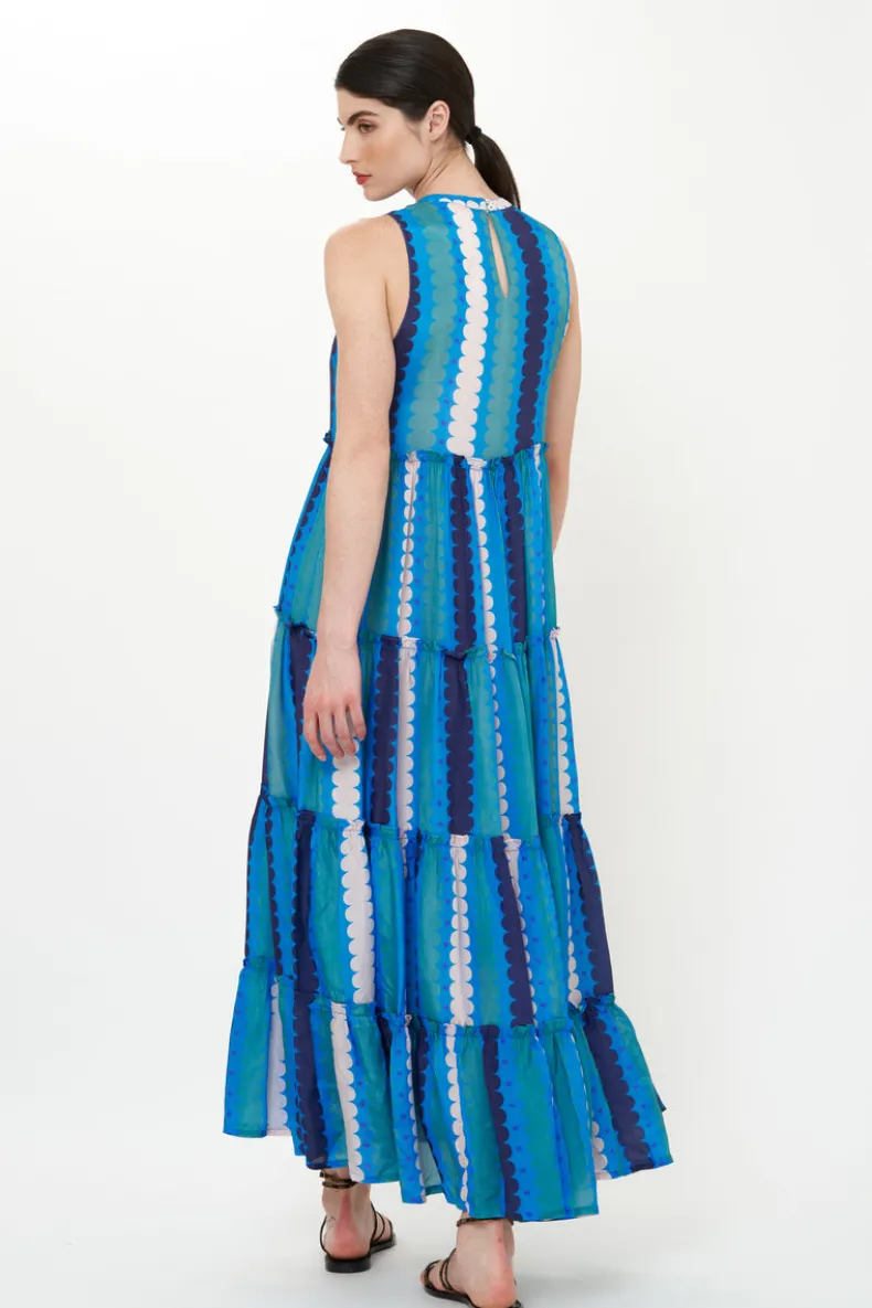 Ruffle Tiered Maxi- Meko Blue