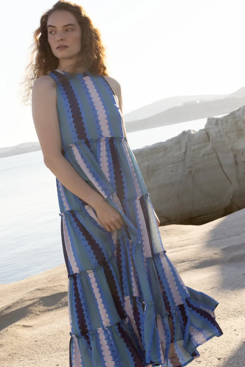 Ruffle Tiered Maxi- Meko Blue