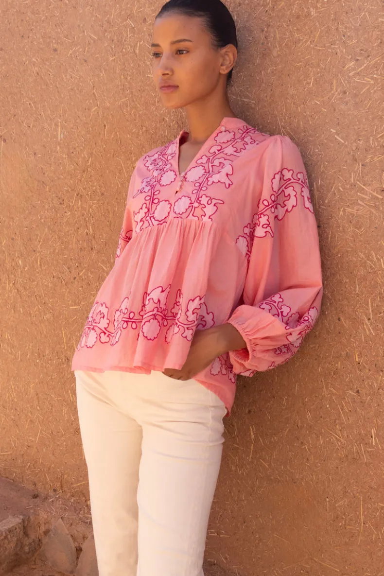 Mandarin Balloon Top- Tangier Pink