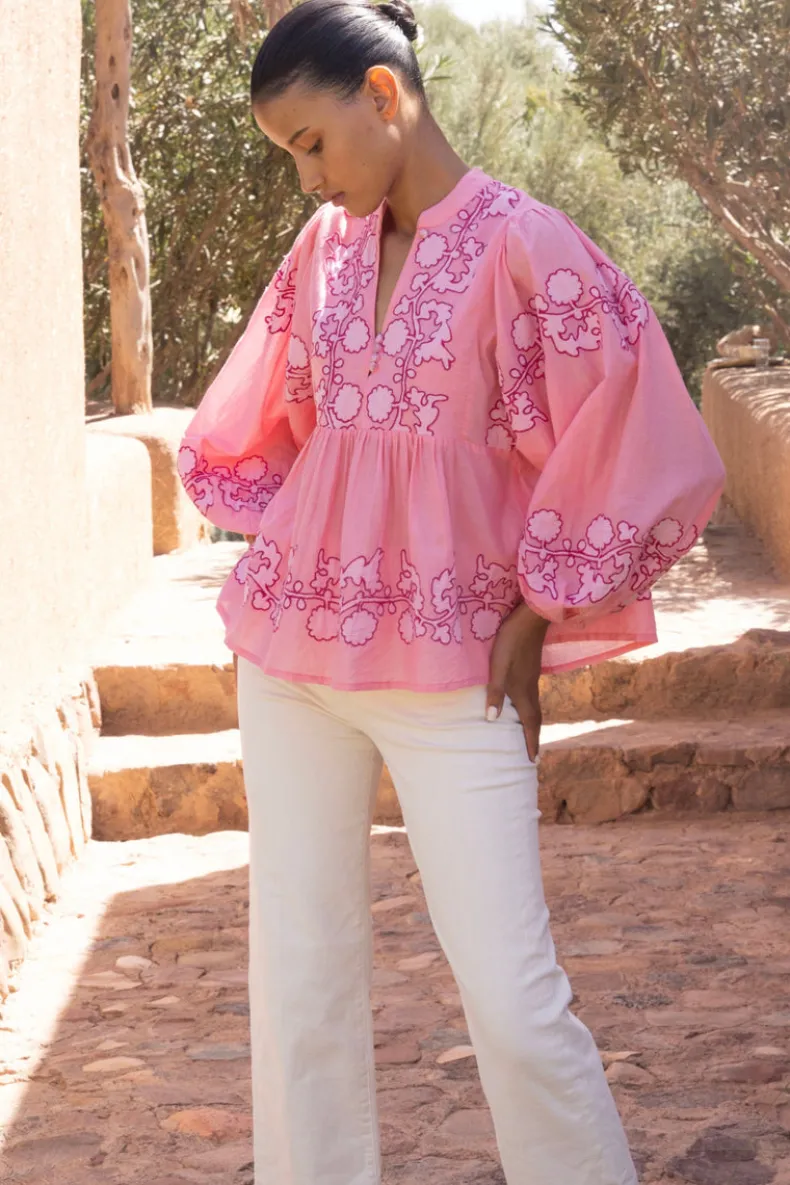 Mandarin Balloon Top- Tangier Pink