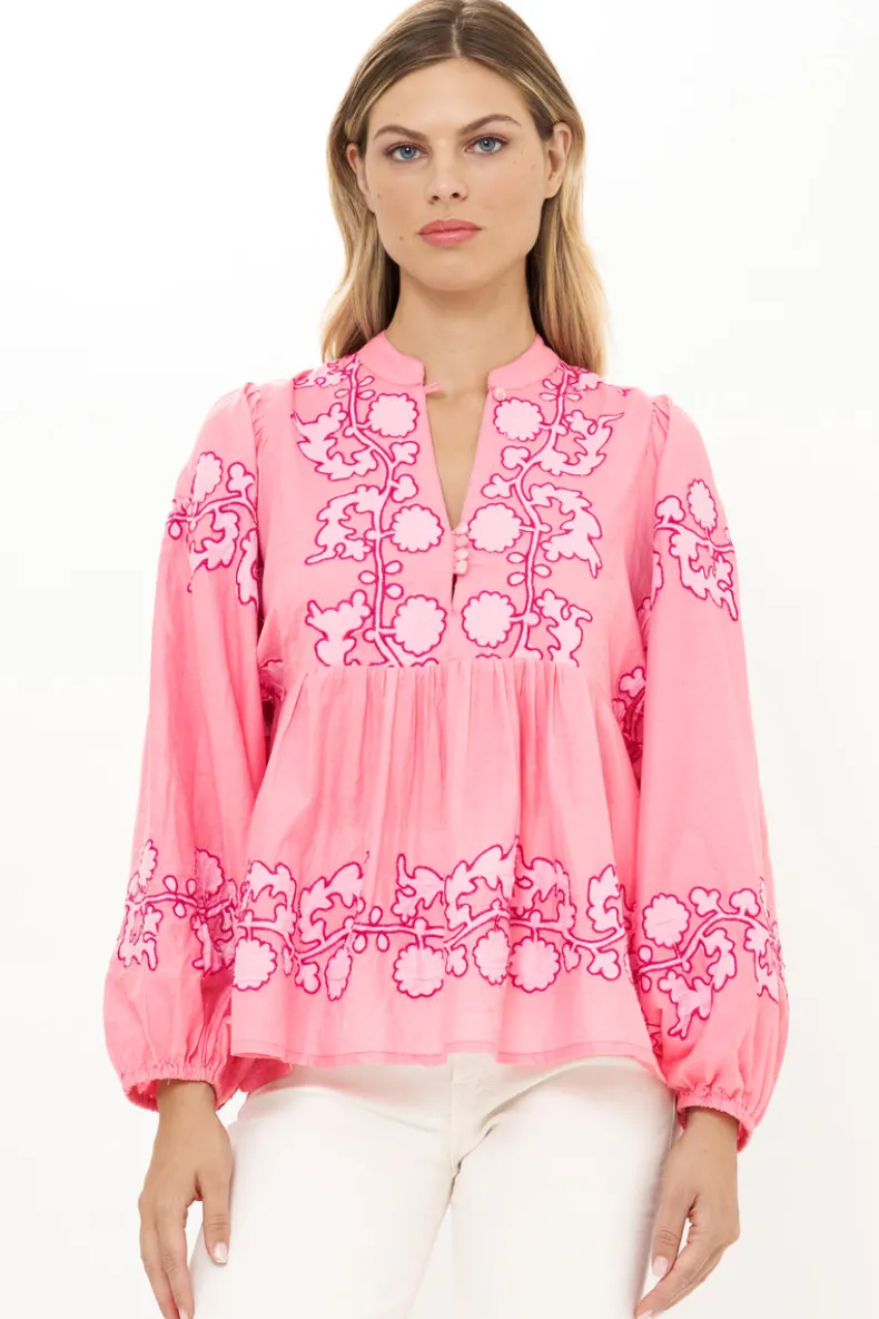 Mandarin Balloon Top- Tangier Pink