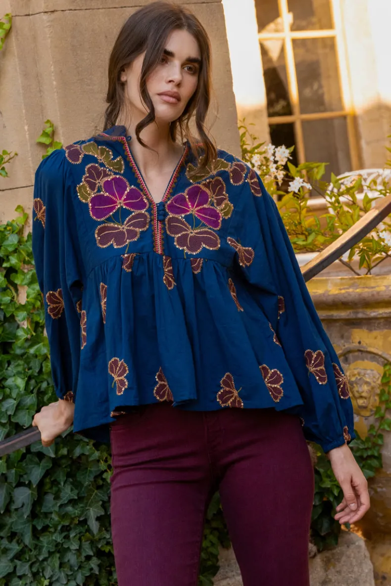 Mandarin Balloon Top- Almay Blue