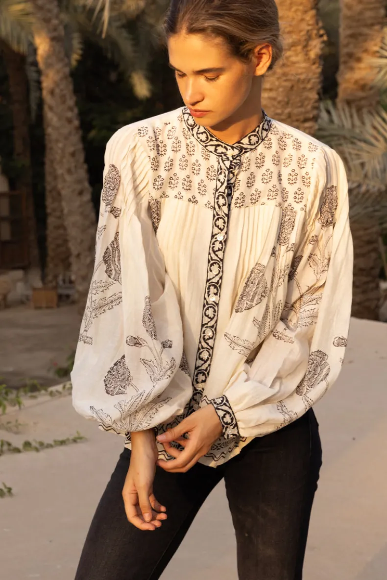 Mandarin Pintuck Blouse- Samba Black