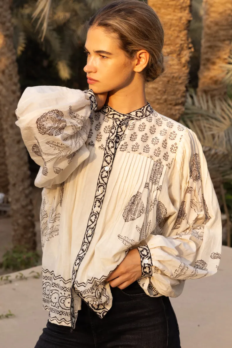 Mandarin Pintuck Blouse- Samba Black