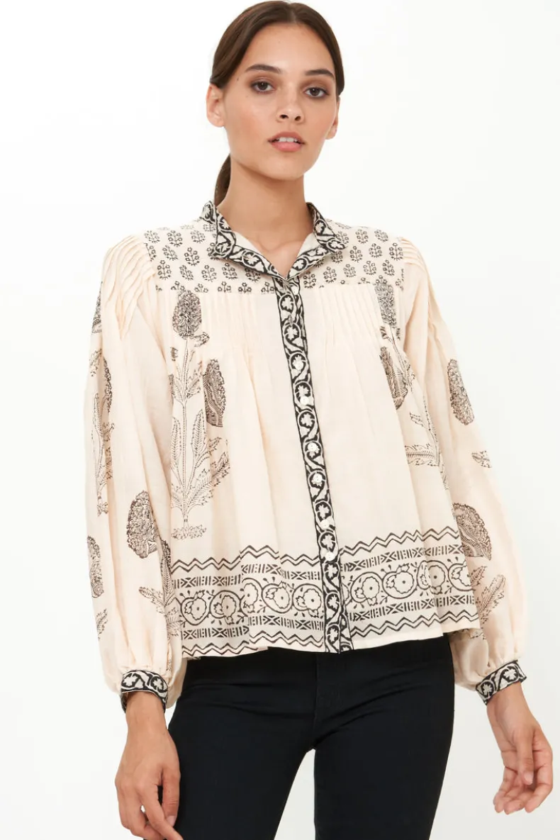 Mandarin Pintuck Blouse- Samba Black