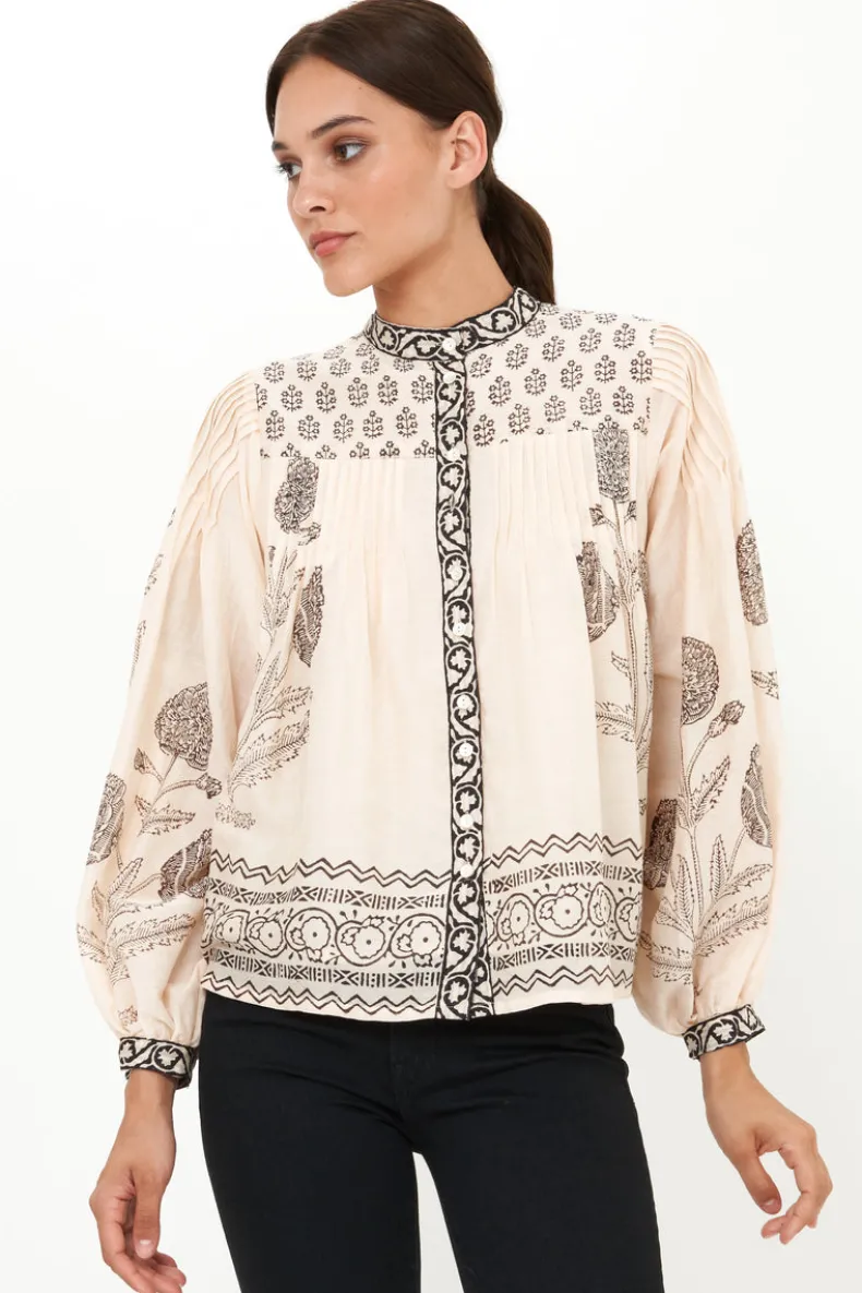 Mandarin Pintuck Blouse- Samba Black