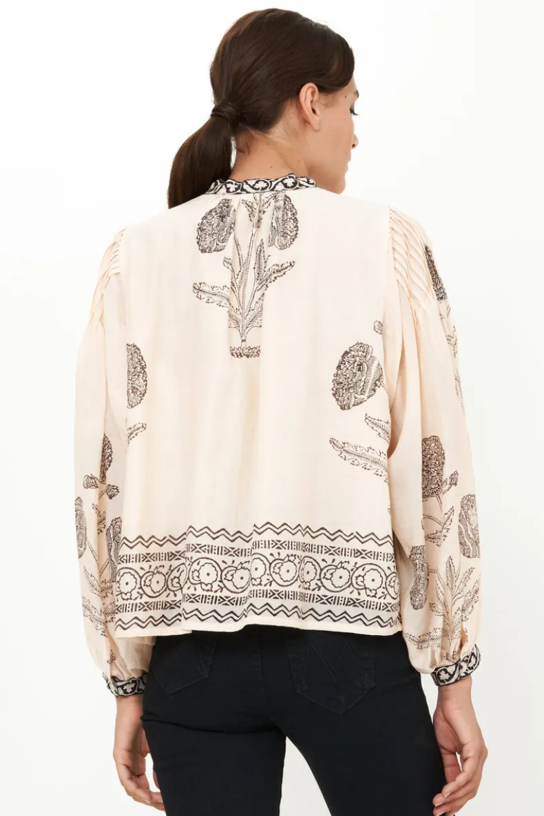 Mandarin Pintuck Blouse- Samba Black