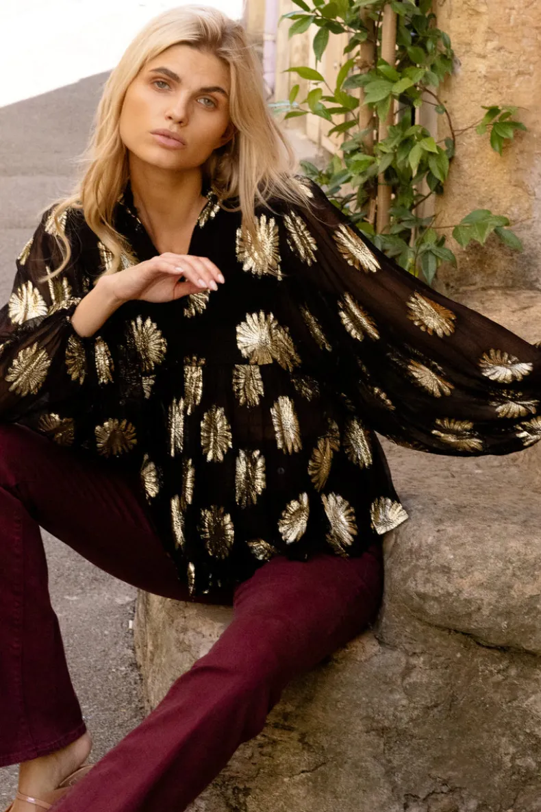 Mandarin Balloon Top- Peony Black