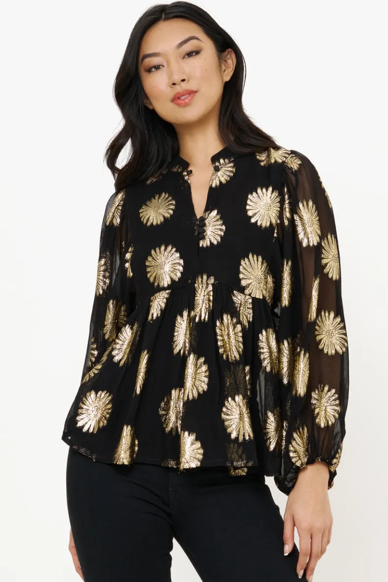 Mandarin Balloon Top- Peony Black