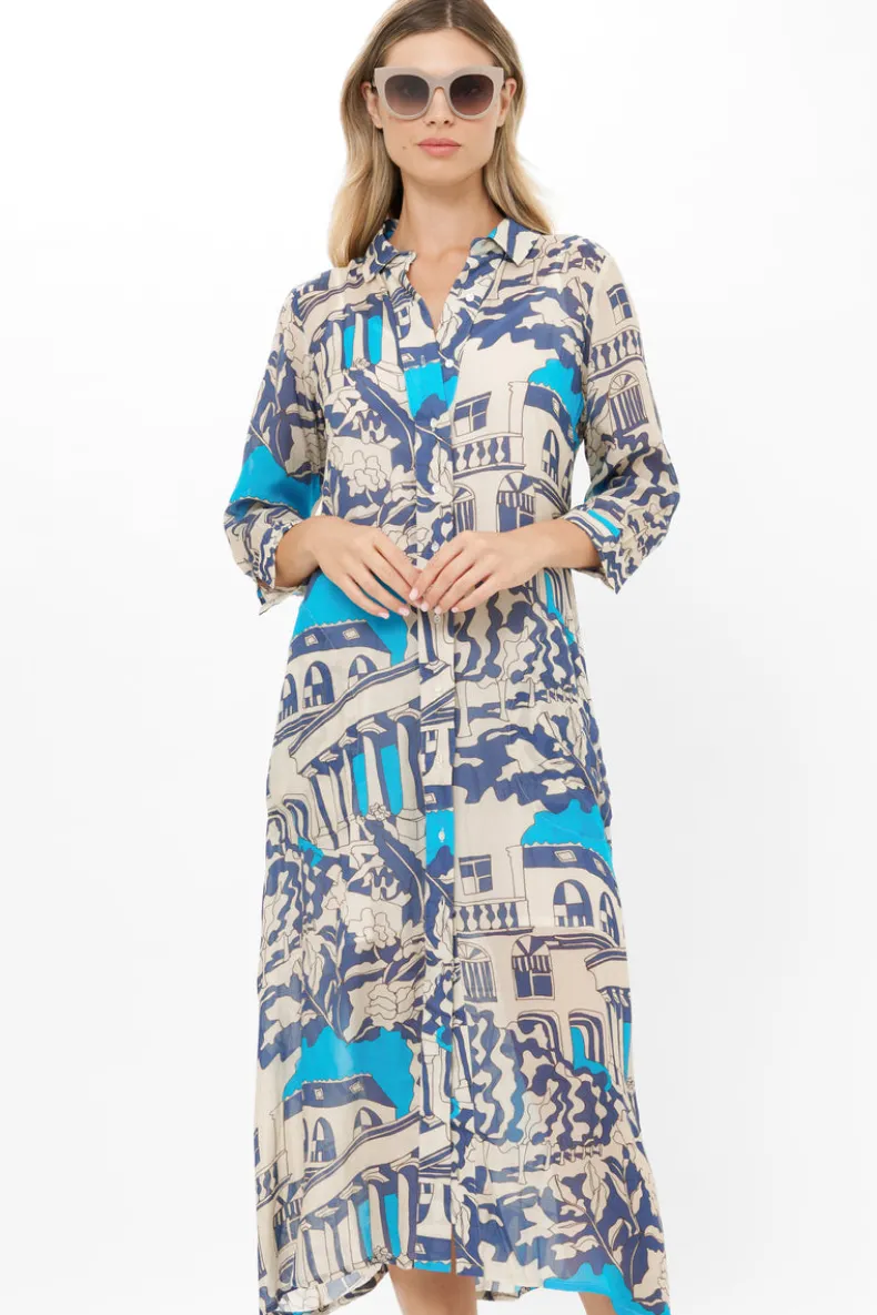 Shirt Dress Midi- Roma Blue