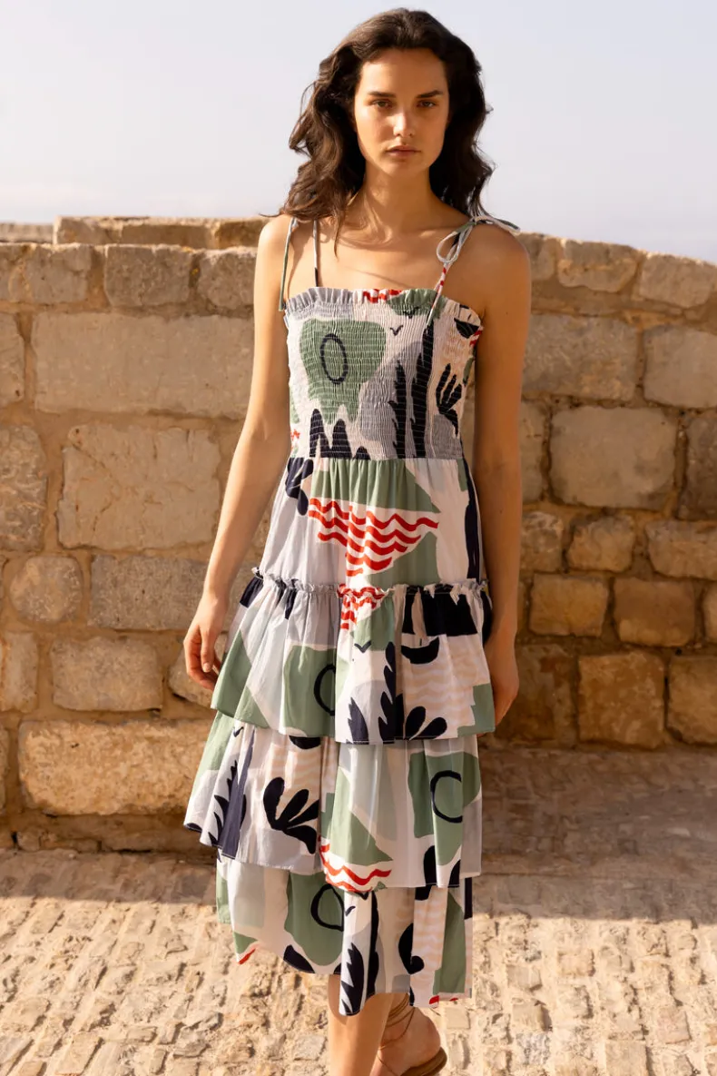 Smocked Tie Strap Midi- Riviera Sage