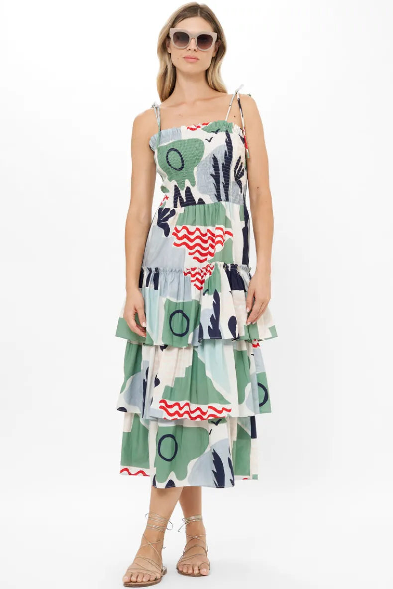 Smocked Tie Strap Midi- Riviera Sage