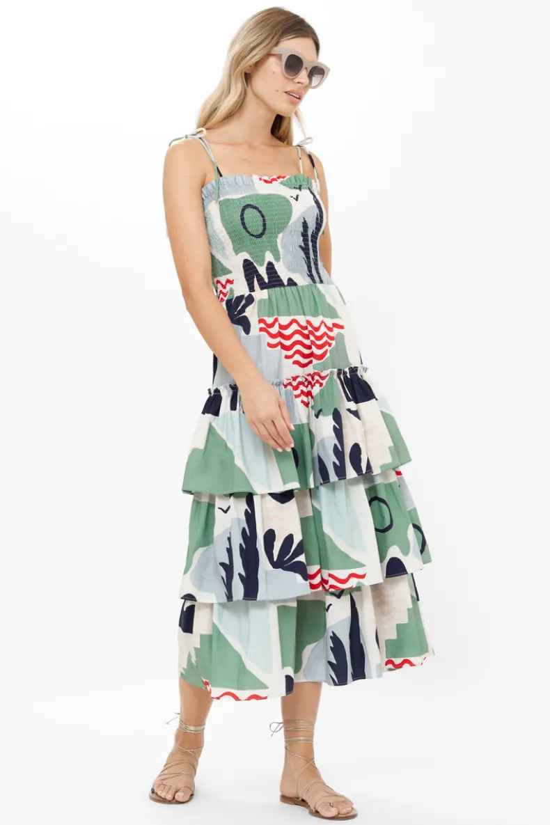 Smocked Tie Strap Midi- Riviera Sage