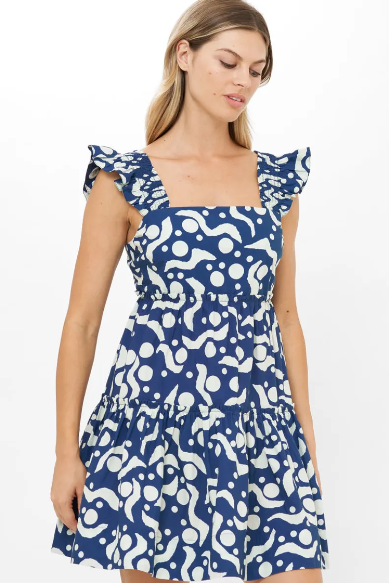 Smocked Square Neck Mini- Acadia Navy