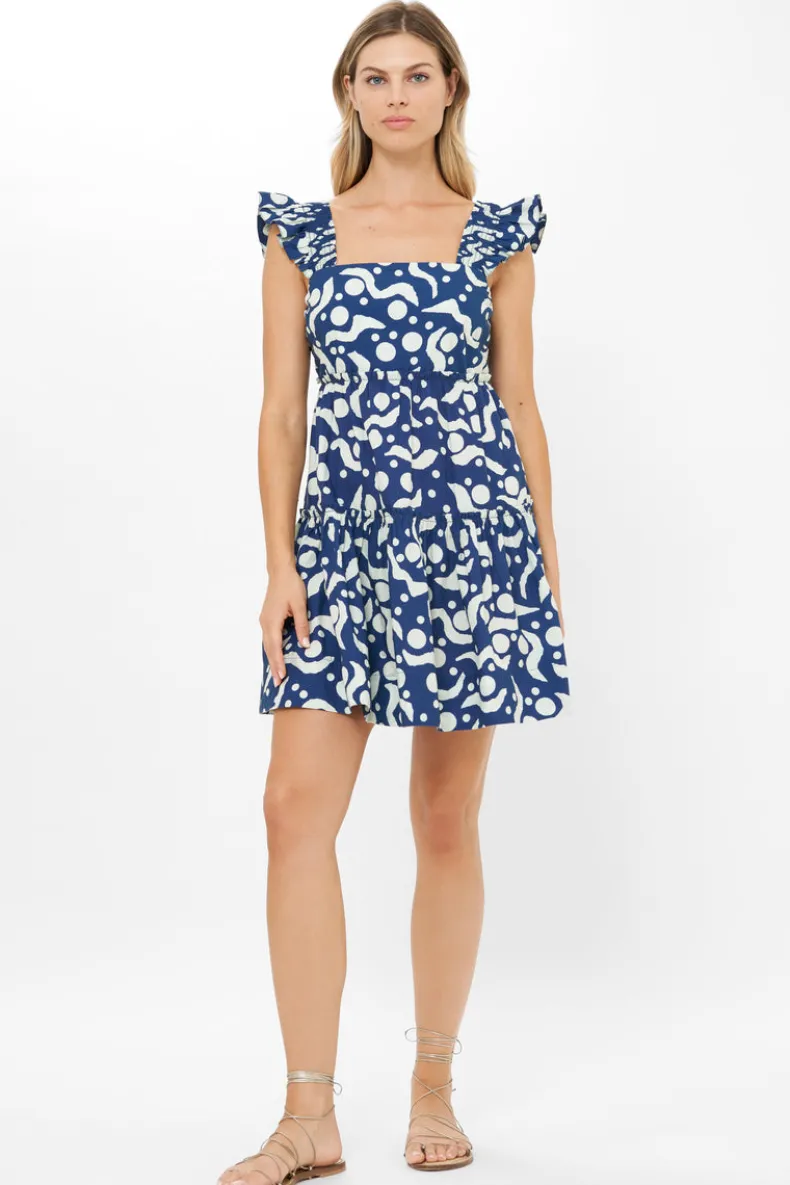 Smocked Square Neck Mini- Acadia Navy