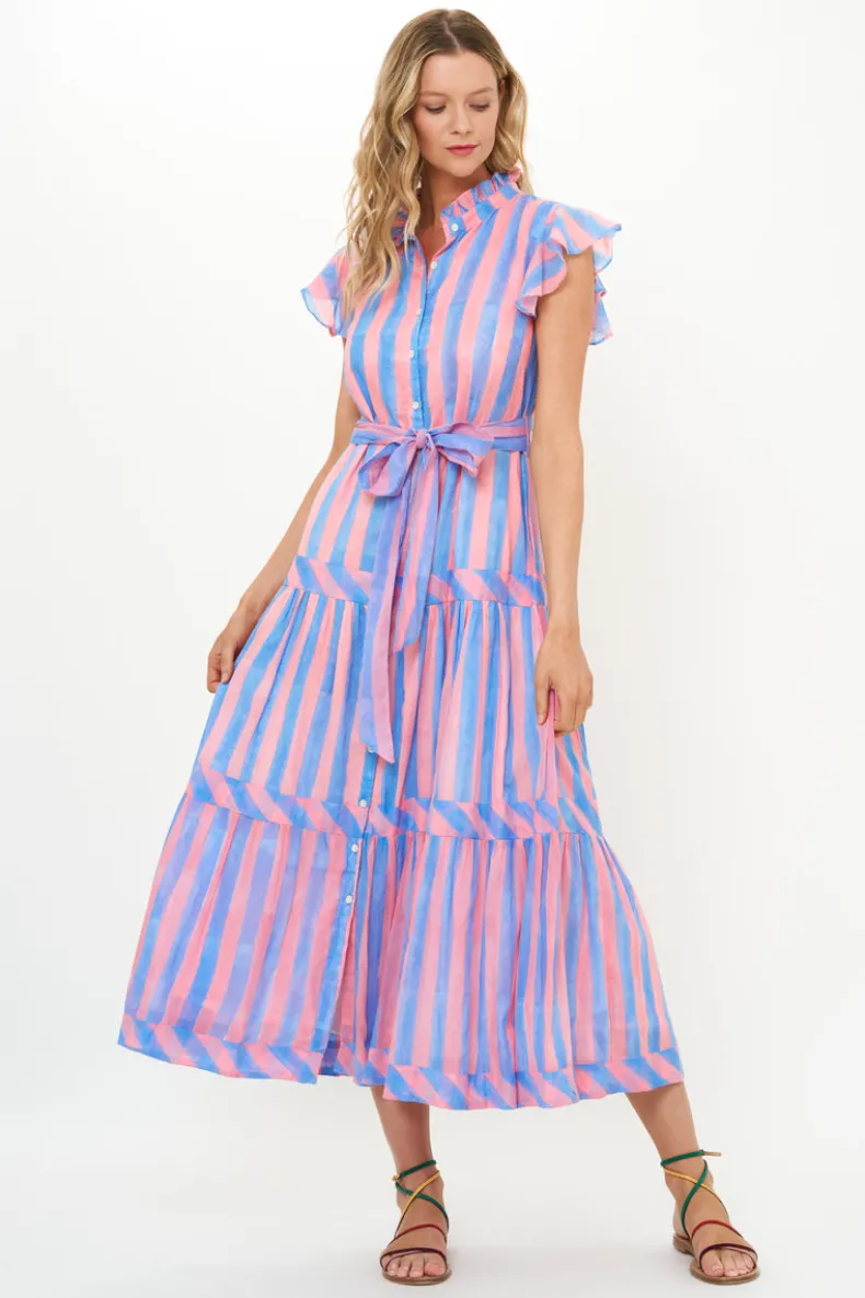 Ruffle Collar Button Maxi- Cabana Pink