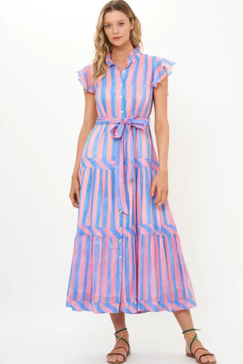 Ruffle Collar Button Maxi- Cabana Pink