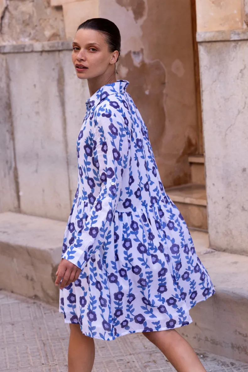 Long Sleeve Shirt Dress Mini- Toscana Blue