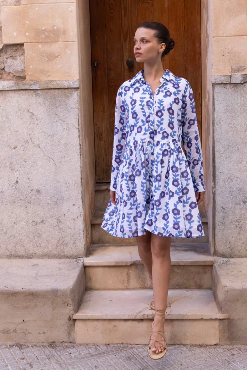 Long Sleeve Shirt Dress Mini- Toscana Blue