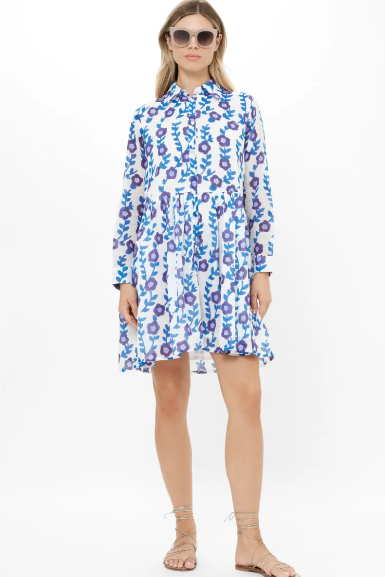 Long Sleeve Shirt Dress Mini- Toscana Blue