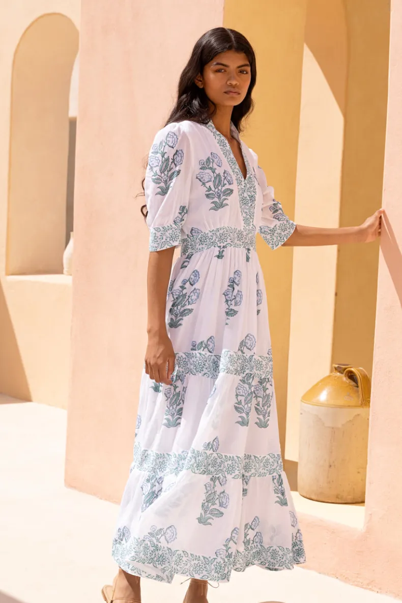 V-Neck Cuffed Maxi- Salvia Green