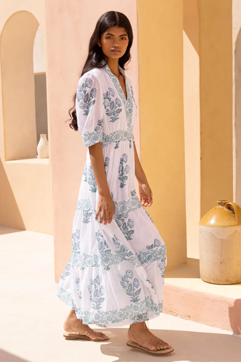 V-Neck Cuffed Maxi- Salvia Green