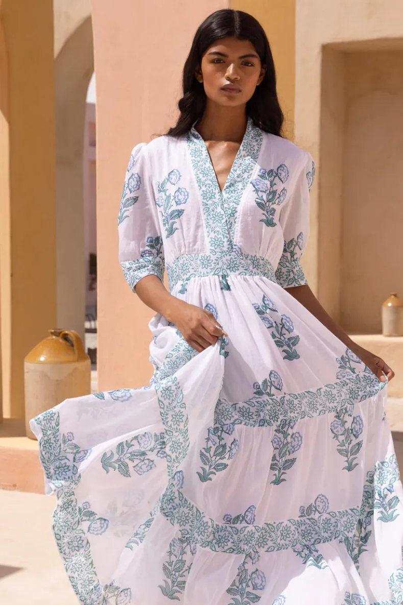 V-Neck Cuffed Maxi- Salvia Green