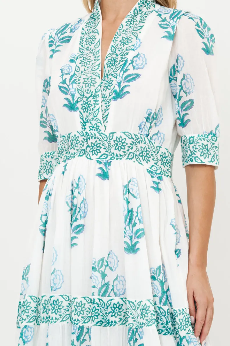 V-Neck Cuffed Maxi- Salvia Green