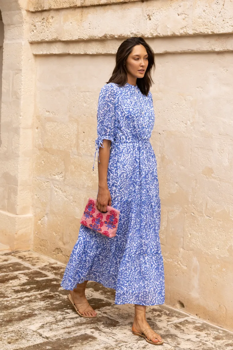 Cinched Pintuck Maxi- Cypress Blue