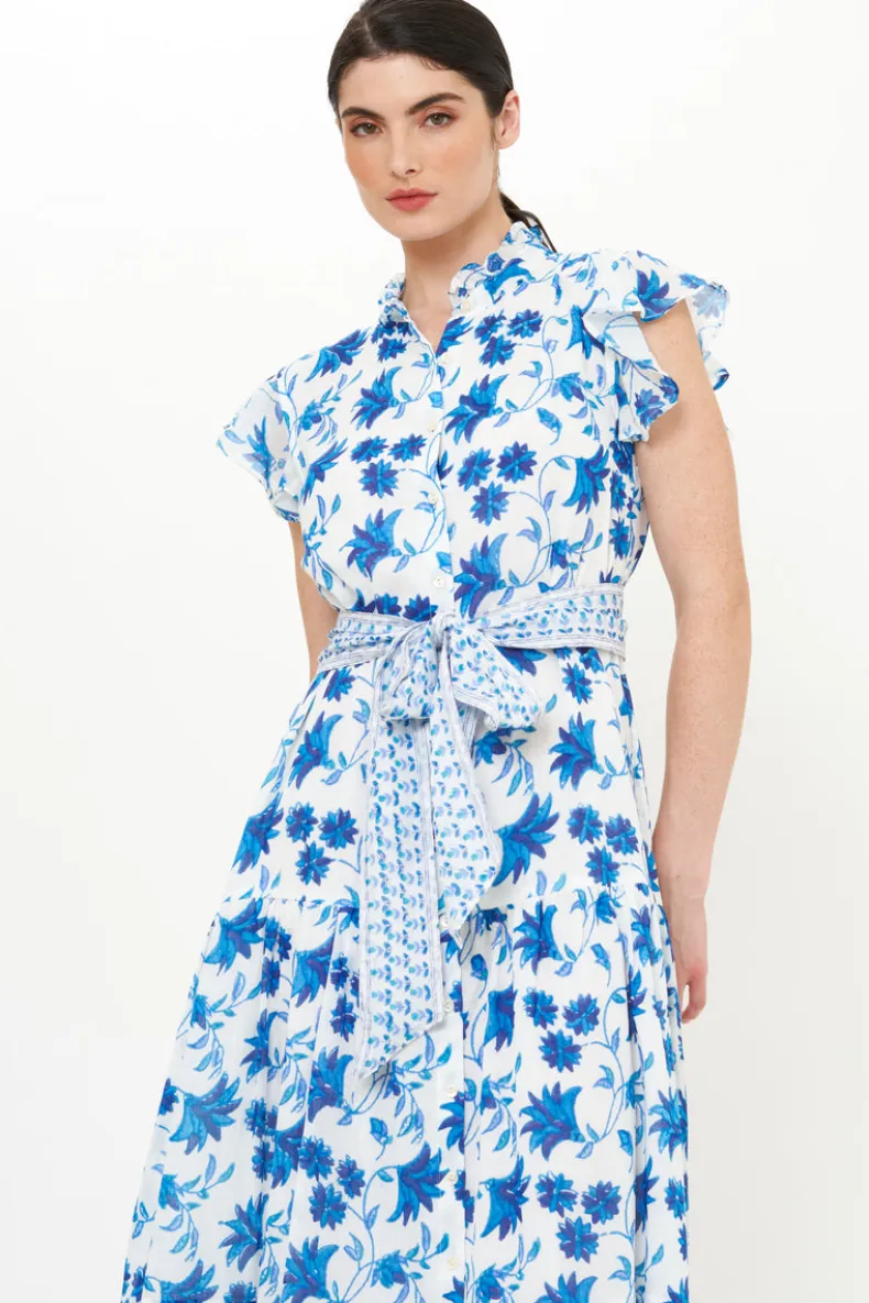 Ruffle Collar Button Maxi- Marion Blue