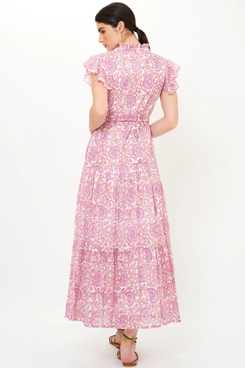 Ruffle Collar Button Maxi- Malta Pink