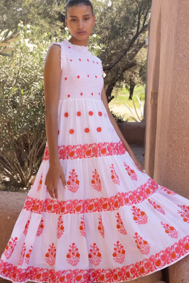 Sleeveless Smocked Maxi- Calistoga Coral