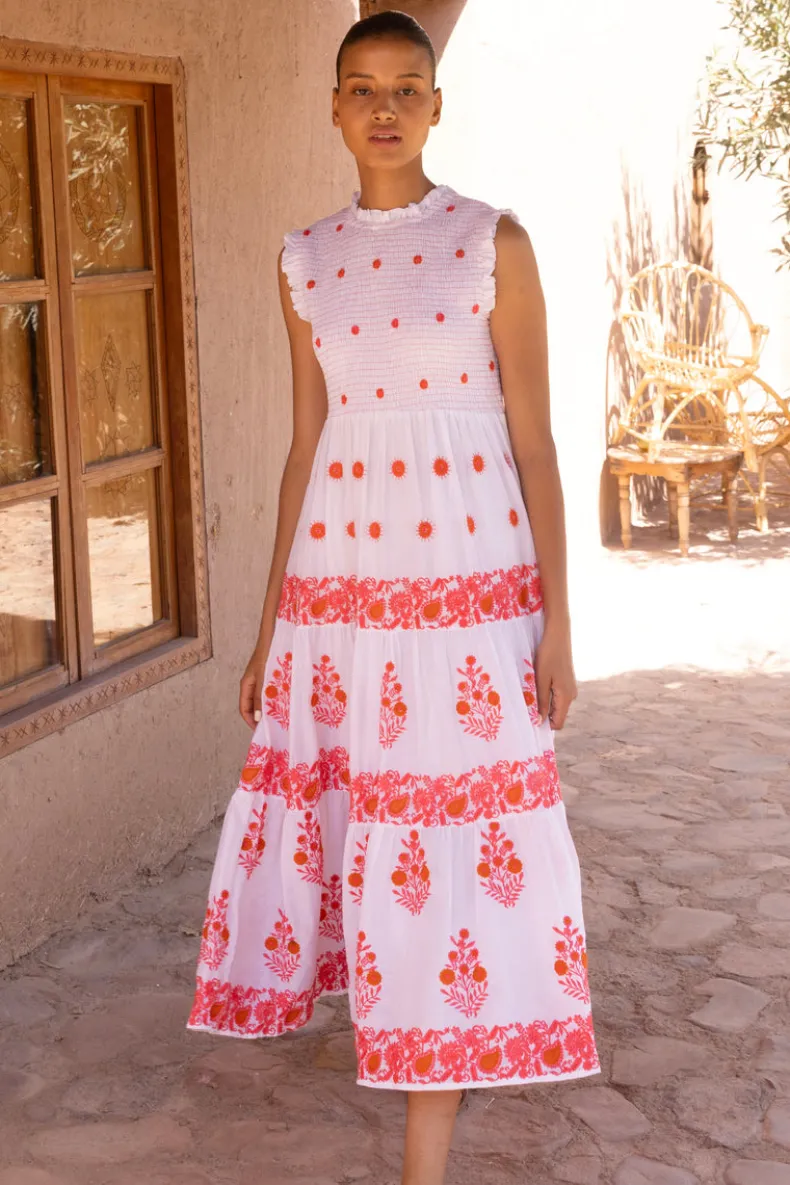 Sleeveless Smocked Maxi- Calistoga Coral