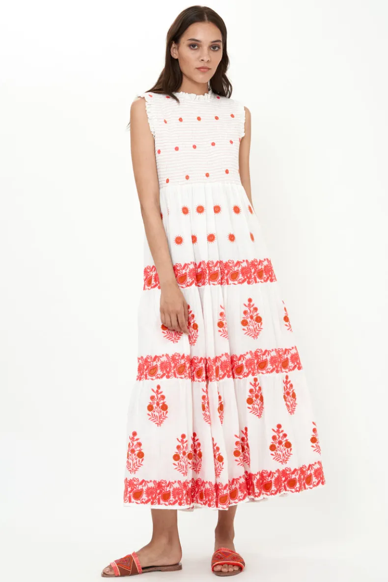 Sleeveless Smocked Maxi- Calistoga Coral