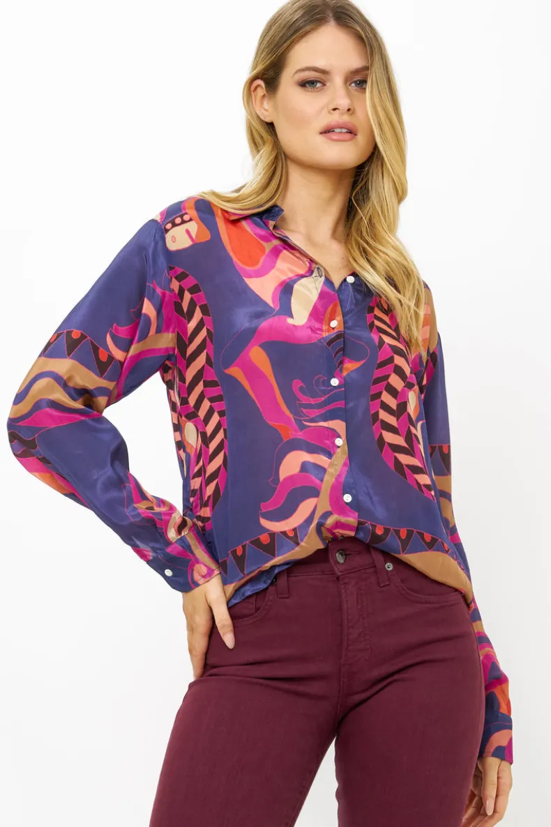 Button Down Blouse- Arabia Navy