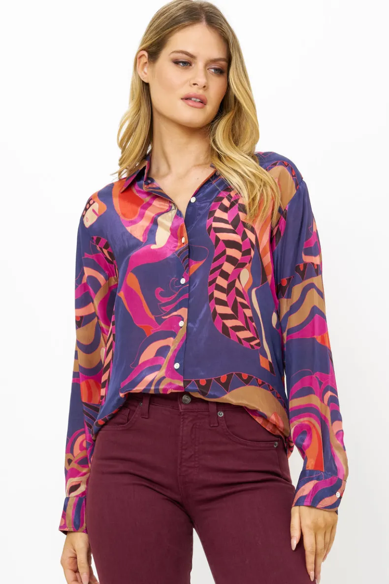 Button Down Blouse- Arabia Navy