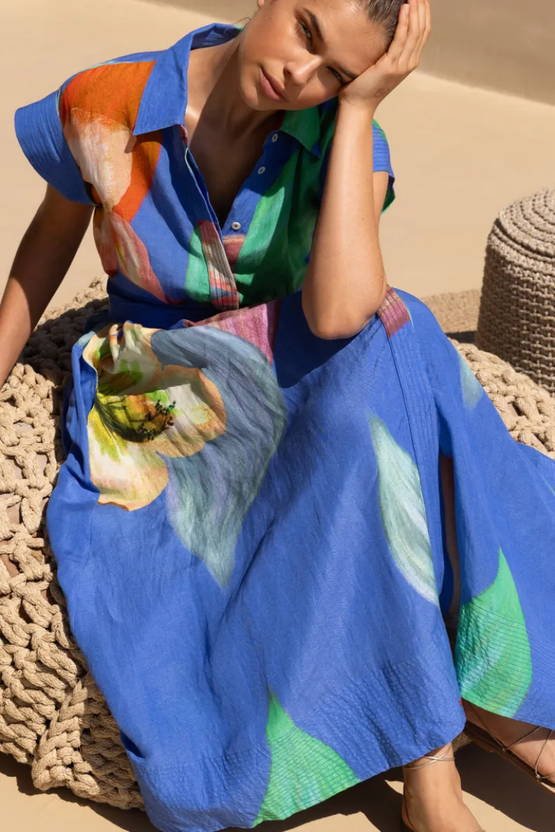 Belted Shirt Dress- Hibiscus Blue