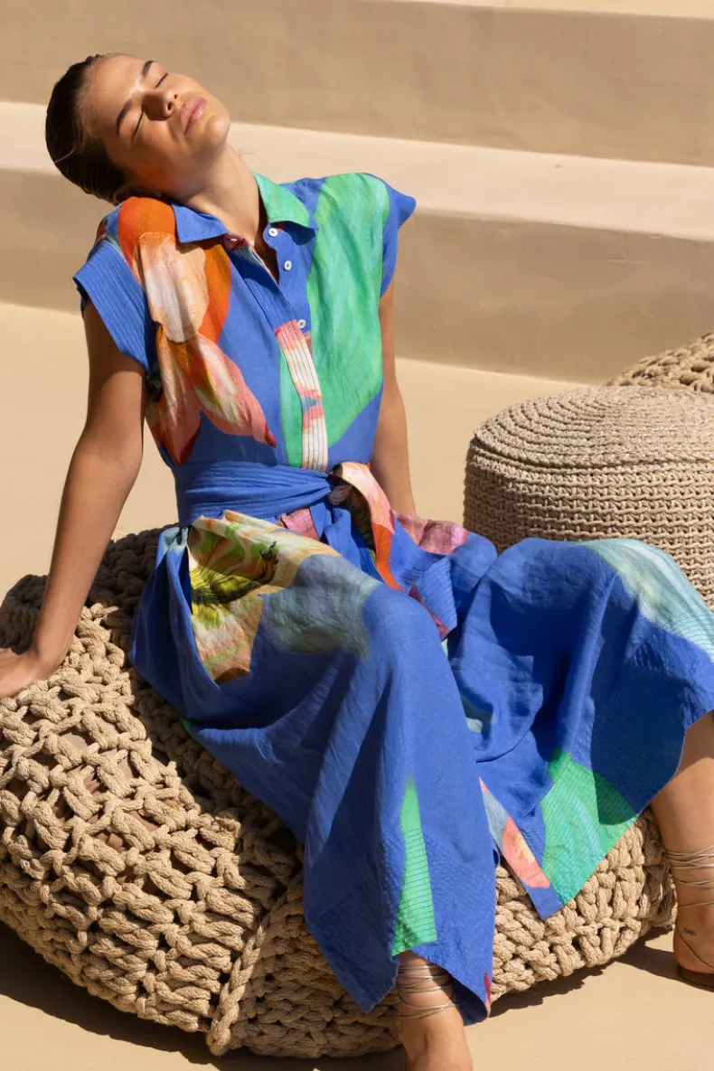 Belted Shirt Dress- Hibiscus Blue