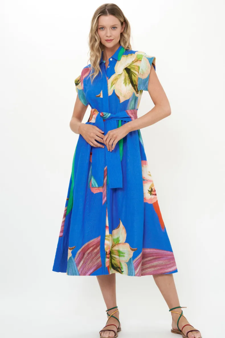 Belted Shirt Dress- Hibiscus Blue