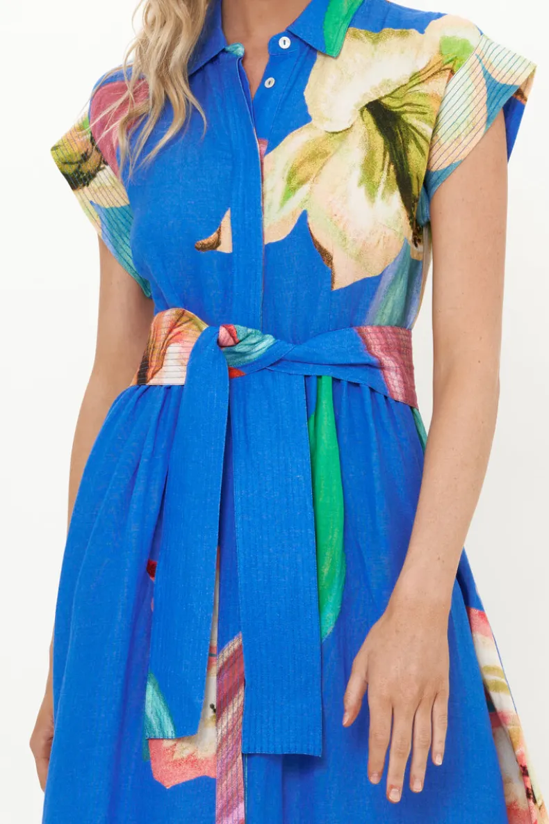 Belted Shirt Dress- Hibiscus Blue
