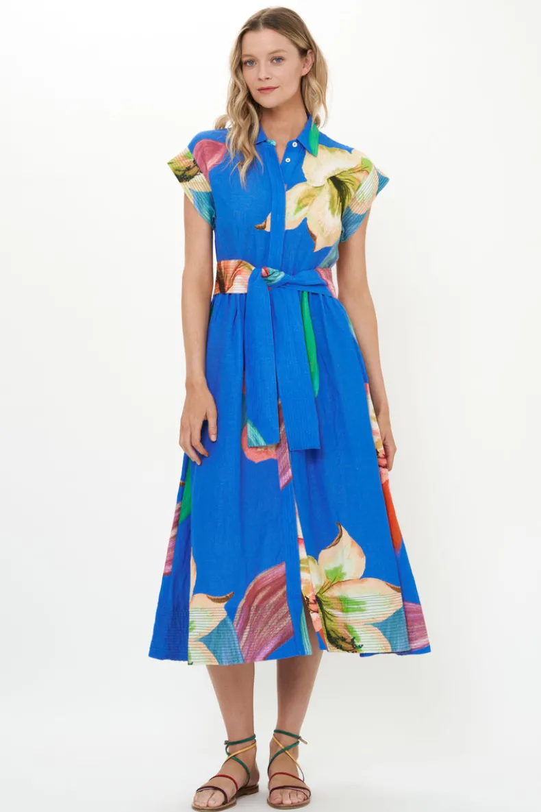 Belted Shirt Dress- Hibiscus Blue