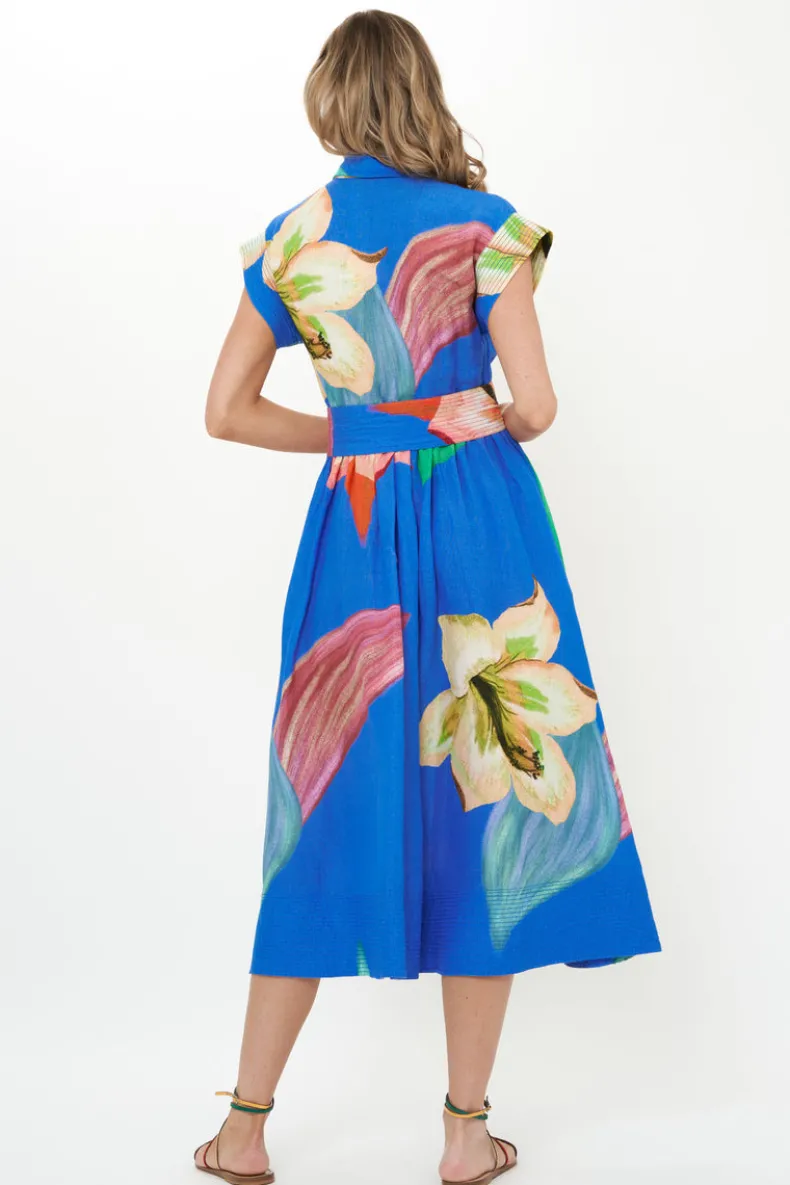 Belted Shirt Dress- Hibiscus Blue