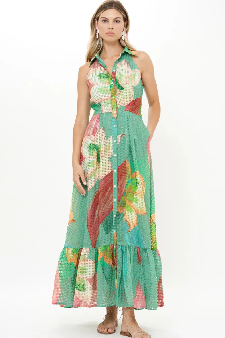 Sleeveless Shirt Dress Maxi- Hibiscus Sage