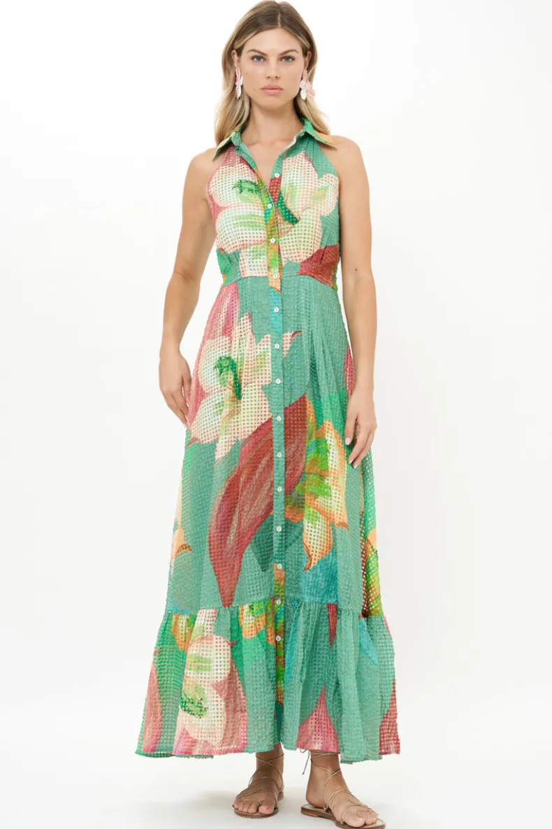 Sleeveless Shirt Dress Maxi- Hibiscus Sage