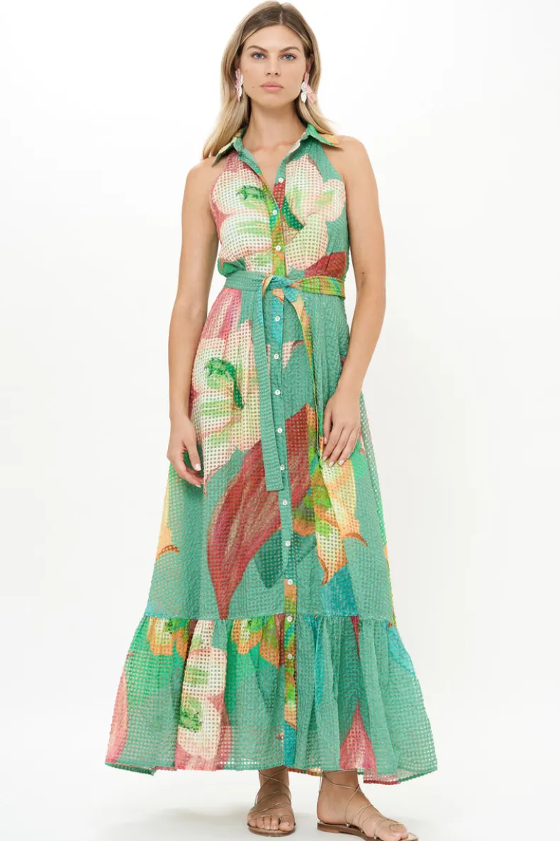 Sleeveless Shirt Dress Maxi- Hibiscus Sage