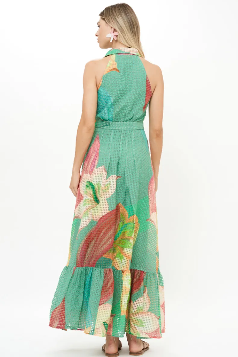 Sleeveless Shirt Dress Maxi- Hibiscus Sage