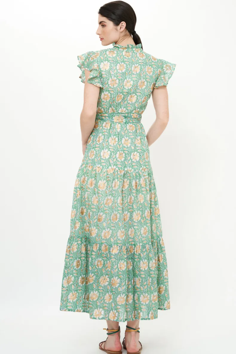 Ruffle Collar Button Maxi- Mughal Green